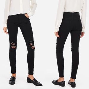 Express High Waisted distressed black skinny jeans